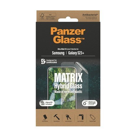 PanzerGlass | Matrix Screen Protector, Ultra-Wide Fit W. Alignerkit | Screen Protector | Samsung | Galaxy S23+ | Transparent