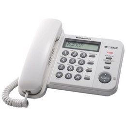 Telefon stacjonarny Panasonic KX-TS560FXW z wyświetlaczem, identyfikacją numeru, białym kolorem, pojemnością książki telefoniczn