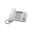 Telefon stacjonarny Panasonic KX-TS560FXW z wyświetlaczem, identyfikacją numeru, białym kolorem, pojemnością książki telefoniczn