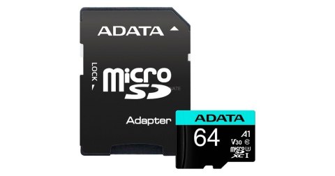 ADATA | Premier Pro UHS-I U3 V30S | 64 GB | MicroSDXC | Pamięć flash klasy 10 | Adapter